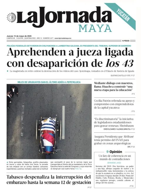 Portada de La Jornada Maya Yucatán del jueves, 15 de mayo de 2025