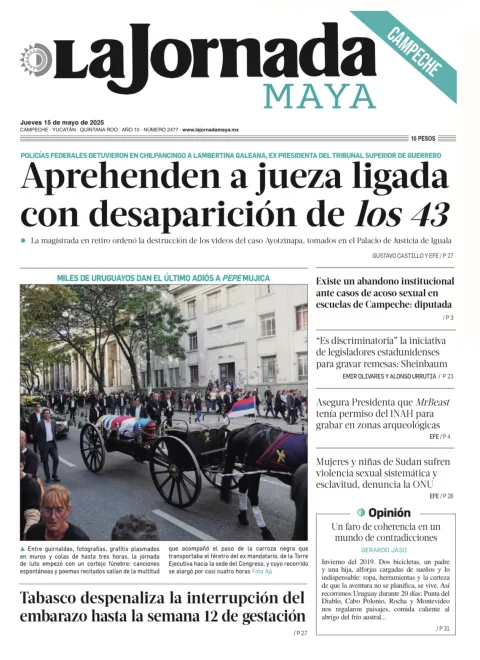 Portada de La Jornada Maya Campeche del jueves, 15 de mayo de 2025