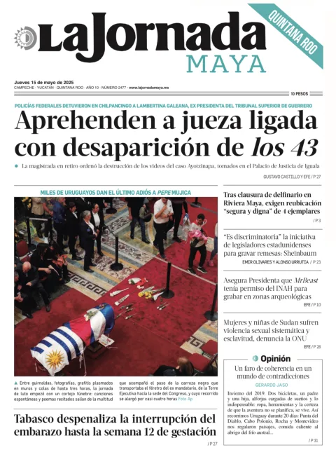 Portada de La Jornada Maya Quintana Roo del jueves, 15 de mayo de 2025