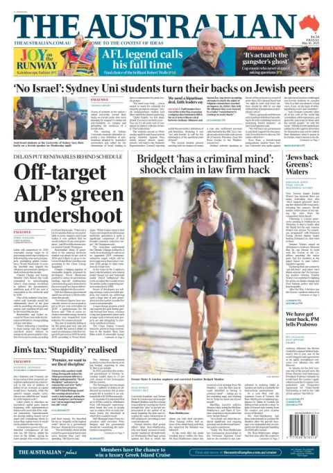 Portada de The Australian del viernes, 16 de mayo de 2025
