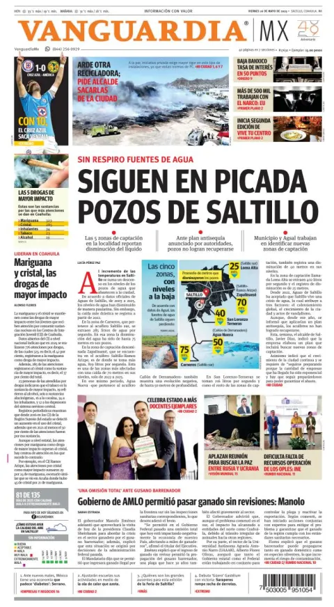 Portada de Vanguardia del viernes, 16 de mayo de 2025