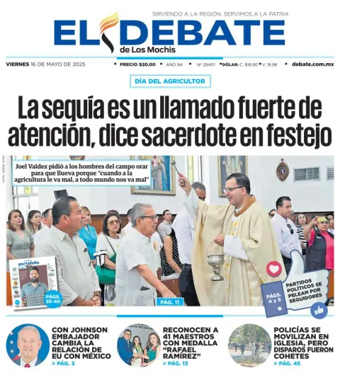 Portada de El Debate de los Mochis del viernes, 16 de mayo de 2025