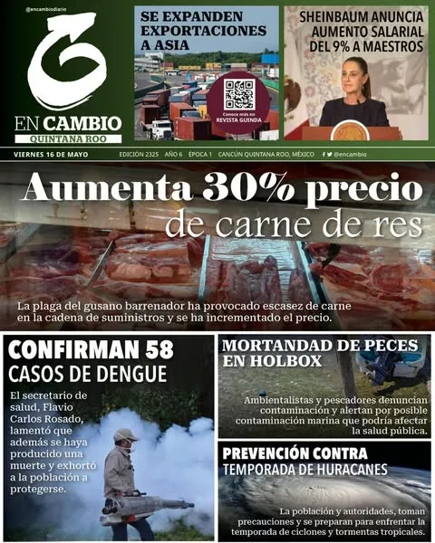 Portada de En Cambio - Quintana Roo (portada) del viernes, 16 de mayo de 2025