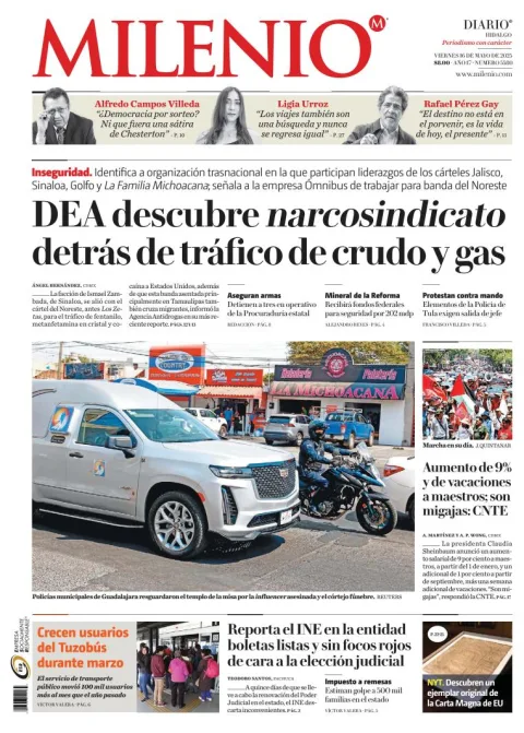 Portada de Milenio Hidalgo del viernes, 16 de mayo de 2025