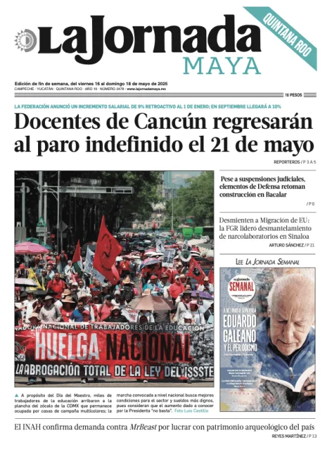 Portada de La Jornada Maya Quintana Roo del viernes, 16 de mayo de 2025