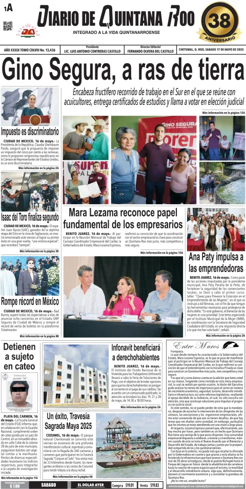 Portada de Diario de Quintana Roo (portada)