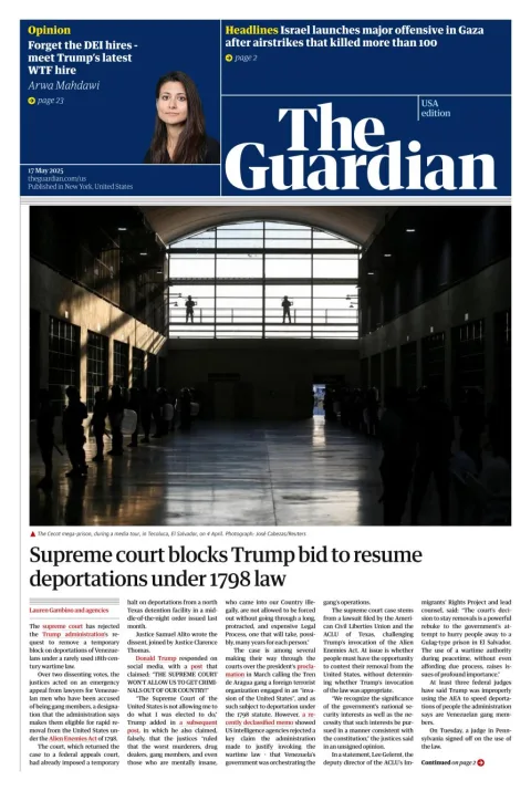 Portada de The Guardian (usa)