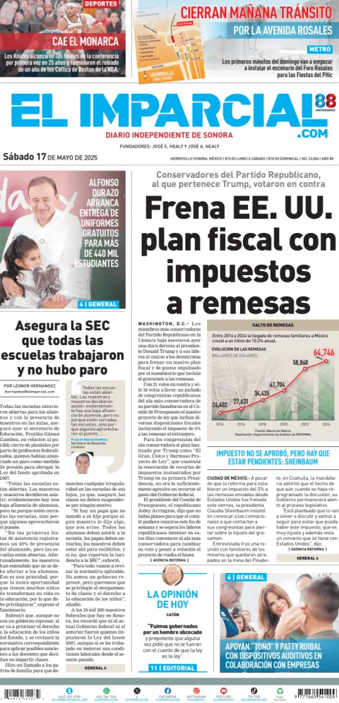 Portada de El Imparcial del sábado, 17 de mayo de 2025