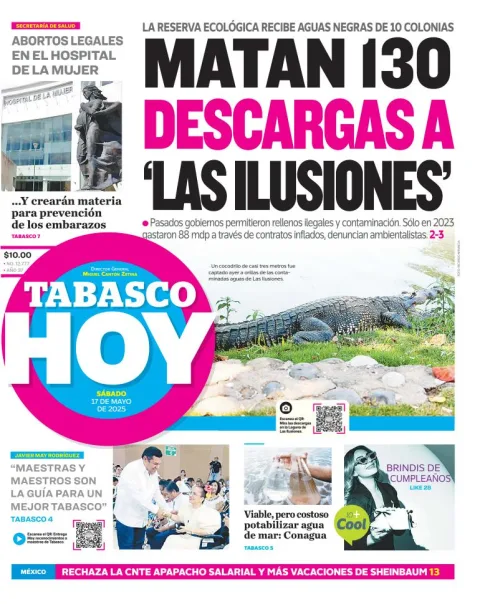 Portada de Tabasco Hoy del sábado, 17 de mayo de 2025