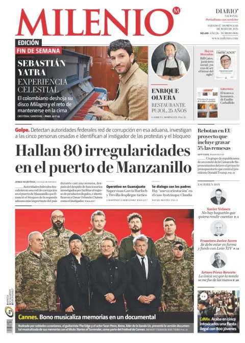 Portada de Milenio del sábado, 17 de mayo de 2025