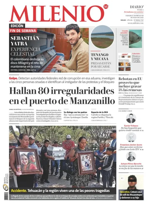 Portada de Milenio Puebla del sábado, 17 de mayo de 2025