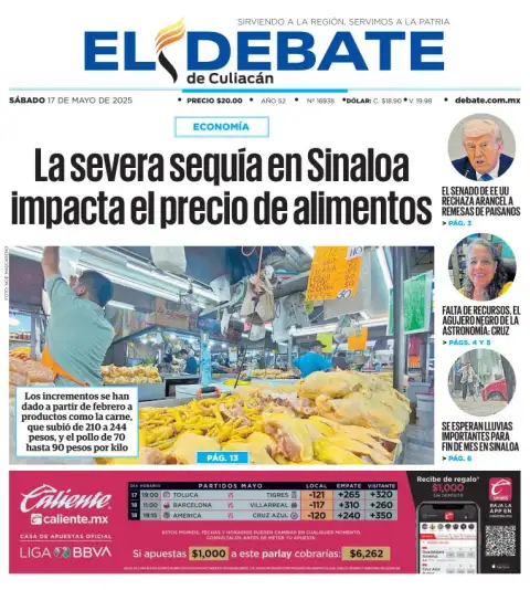 Portada de El Debate de Culiacan del sábado, 17 de mayo de 2025