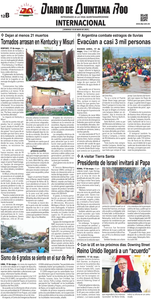 Portada de Diario de Quintana Roo (contra Portada)
