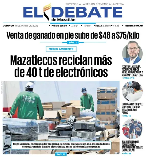 Portada de El Debate de Mazatlan