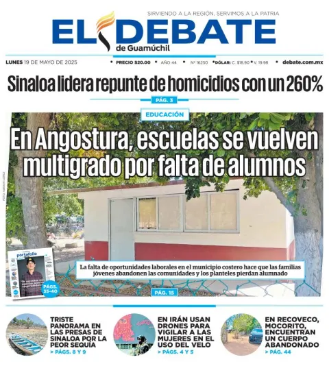 Portada de El Debate de Guamuchil del lunes, 19 de mayo de 2025