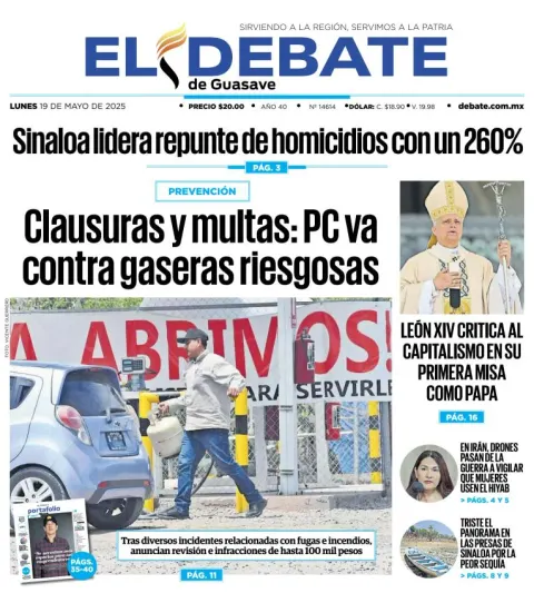 Portada de El Debate de Guasave del lunes, 19 de mayo de 2025