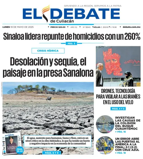 Portada de El Debate de Culiacan del lunes, 19 de mayo de 2025
