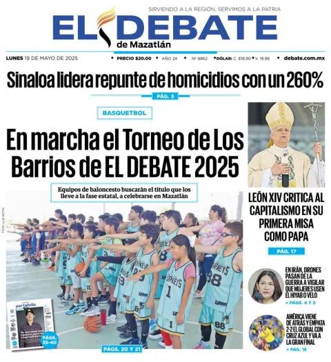 Portada de El Debate de Mazatlan del lunes, 19 de mayo de 2025