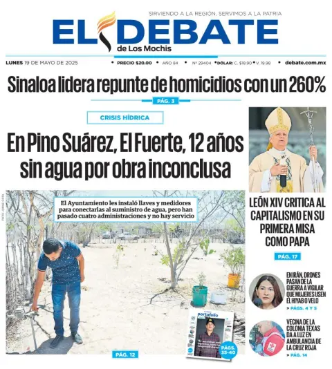 Portada de El Debate de los Mochis del lunes, 19 de mayo de 2025