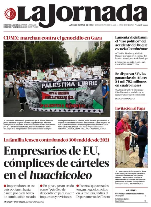 Portada de La Jornada del lunes, 19 de mayo de 2025