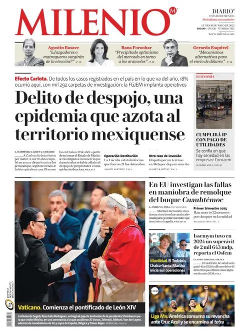 Portada de Milenio Edo de Mexico del lunes, 19 de mayo de 2025
