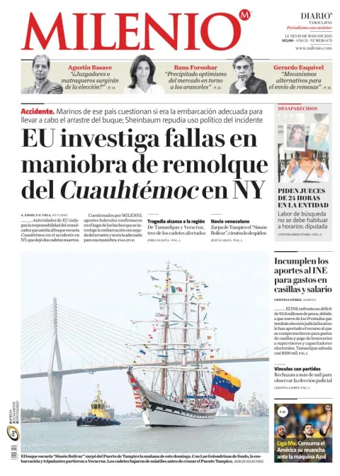 Portada de Milenio Tamaulipas del lunes, 19 de mayo de 2025
