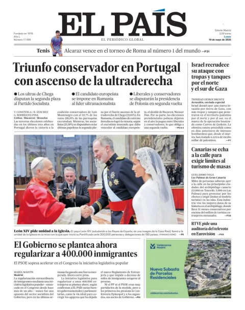 Portada de El Pais del lunes, 19 de mayo de 2025