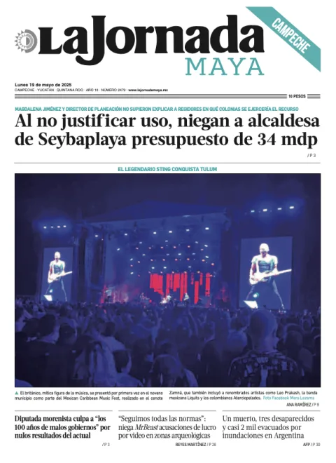Portada de La Jornada Maya Campeche del lunes, 19 de mayo de 2025