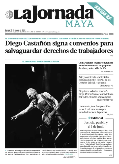 Portada de La Jornada Maya Quintana Roo del lunes, 19 de mayo de 2025
