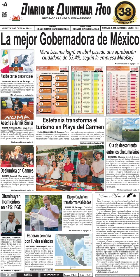 Portada de Diario de Quintana Roo (portada)