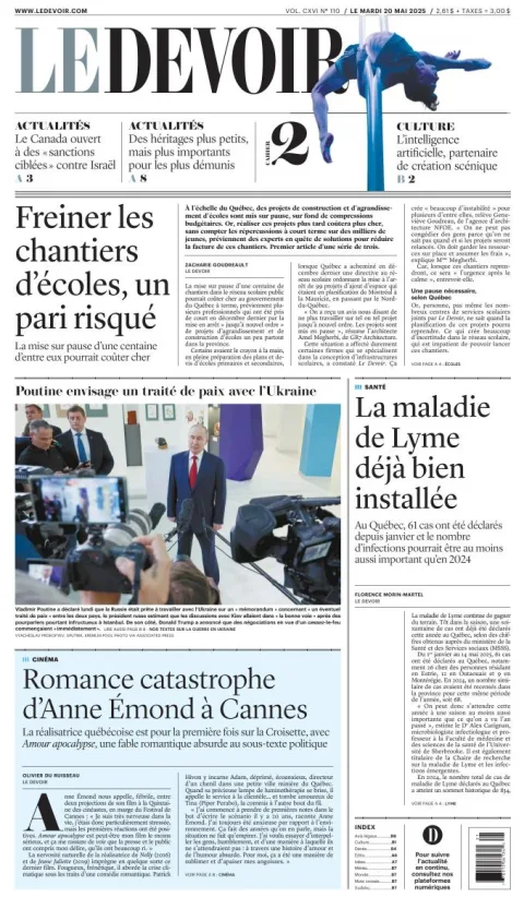 Portada de Le Devoir del martes, 20 de mayo de 2025