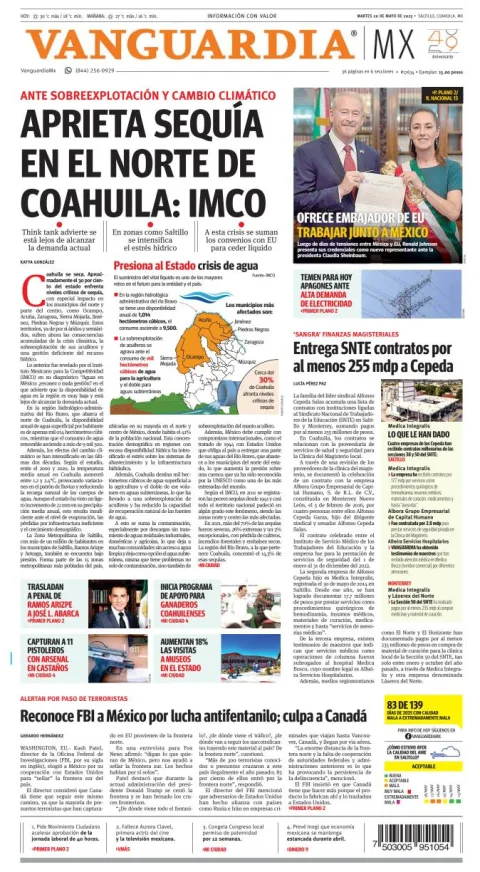Portada de Vanguardia del martes, 20 de mayo de 2025