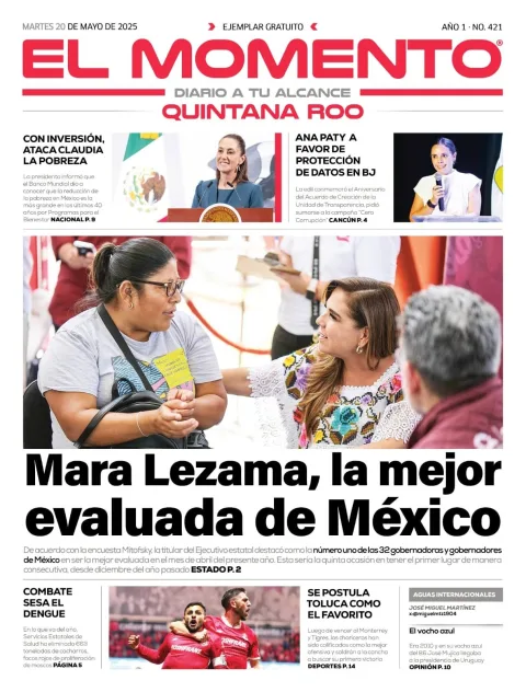 Portada de El Momento Quintana Roo del martes, 20 de mayo de 2025