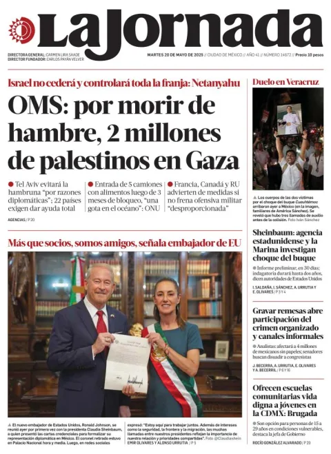 Portada de La Jornada del martes, 20 de mayo de 2025
