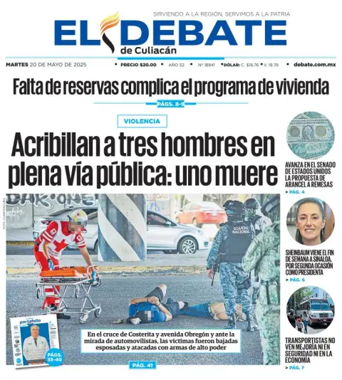 Portada de El Debate de Culiacan del martes, 20 de mayo de 2025