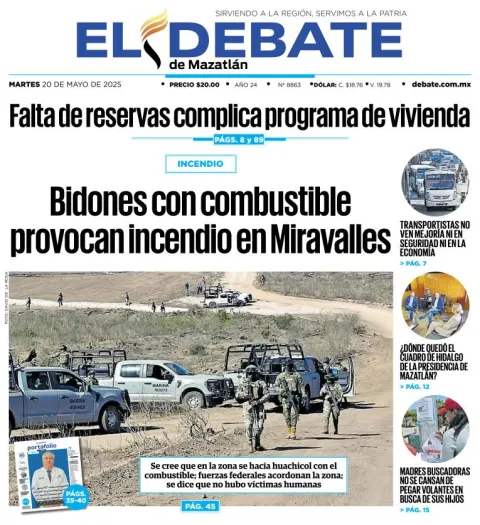 Portada de El Debate de Mazatlan del martes, 20 de mayo de 2025