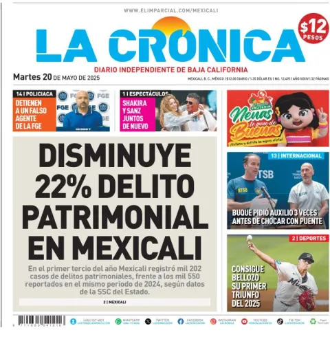 Portada de La Cronica del martes, 20 de mayo de 2025