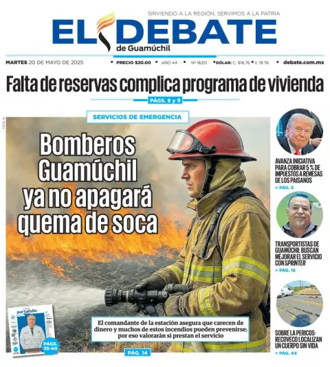 Portada de El Debate de Guamuchil del martes, 20 de mayo de 2025