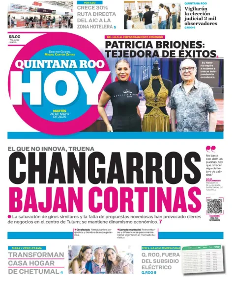 Portada de Quintana Roo Hoy del martes, 20 de mayo de 2025