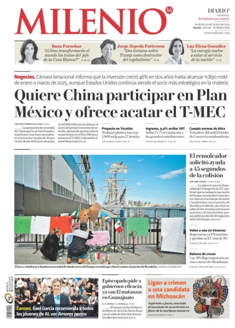 Portada de Milenio del martes, 20 de mayo de 2025