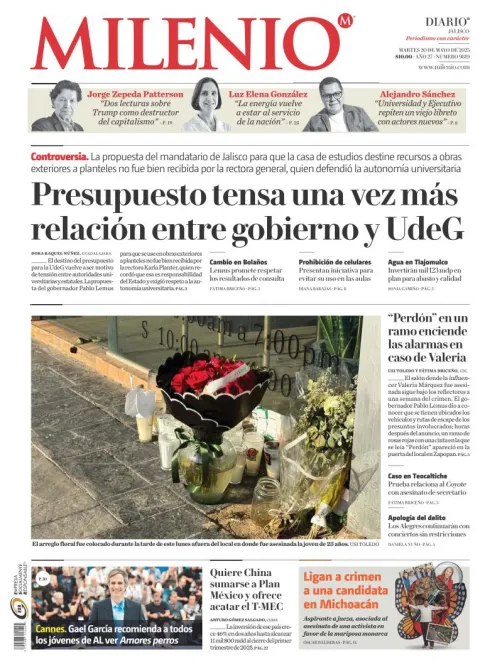 Portada de Milenio Jalisco del martes, 20 de mayo de 2025