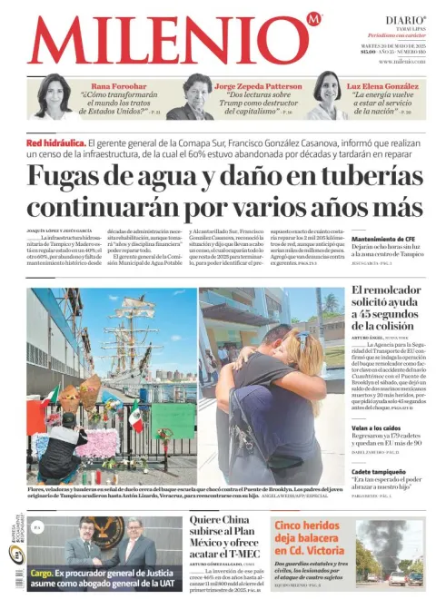 Portada de Milenio Tamaulipas del martes, 20 de mayo de 2025