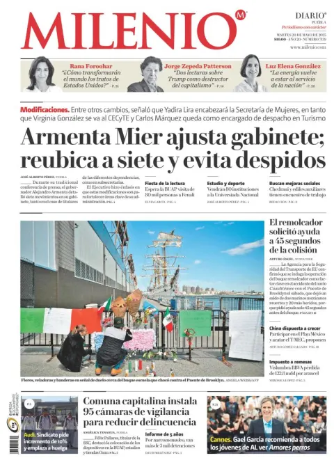 Portada de Milenio Puebla del martes, 20 de mayo de 2025