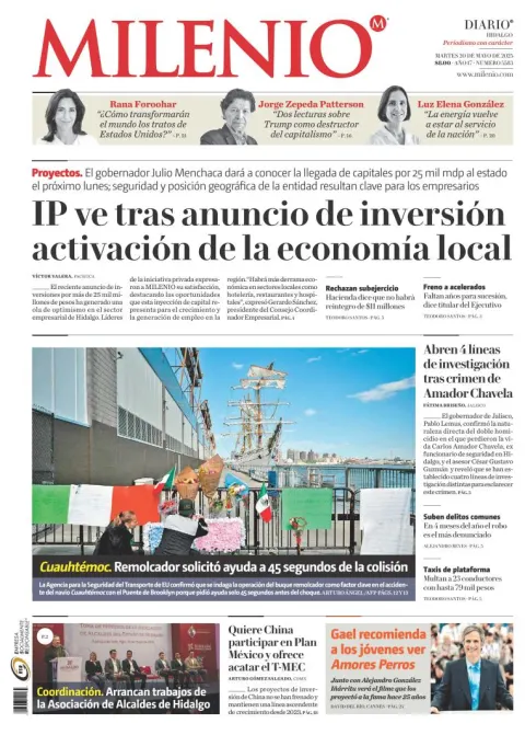 Portada de Milenio Hidalgo del martes, 20 de mayo de 2025