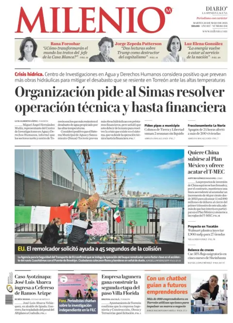 Portada de Milenio Laguna del martes, 20 de mayo de 2025