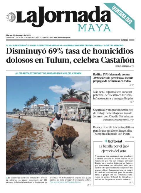 Portada de La Jornada Maya Quintana Roo del martes, 20 de mayo de 2025