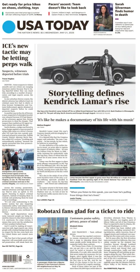 Portada de Usa Today del miércoles, 21 de mayo de 2025