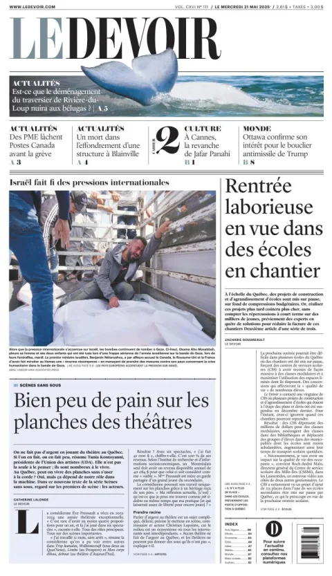 Portada de Le Devoir del miércoles, 21 de mayo de 2025