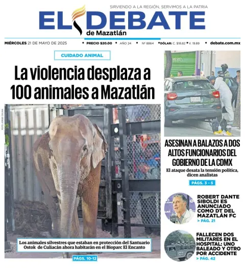 Portada de El Debate de Mazatlan del miércoles, 21 de mayo de 2025