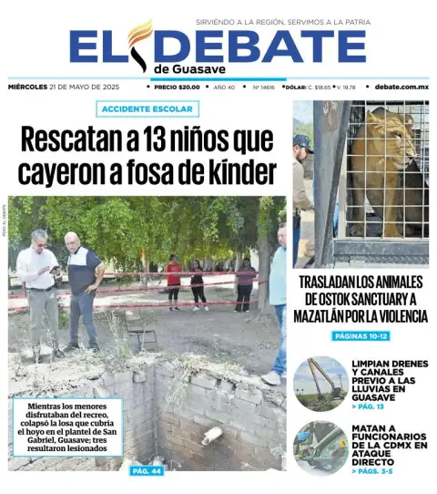 Portada de El Debate de Guasave del miércoles, 21 de mayo de 2025
